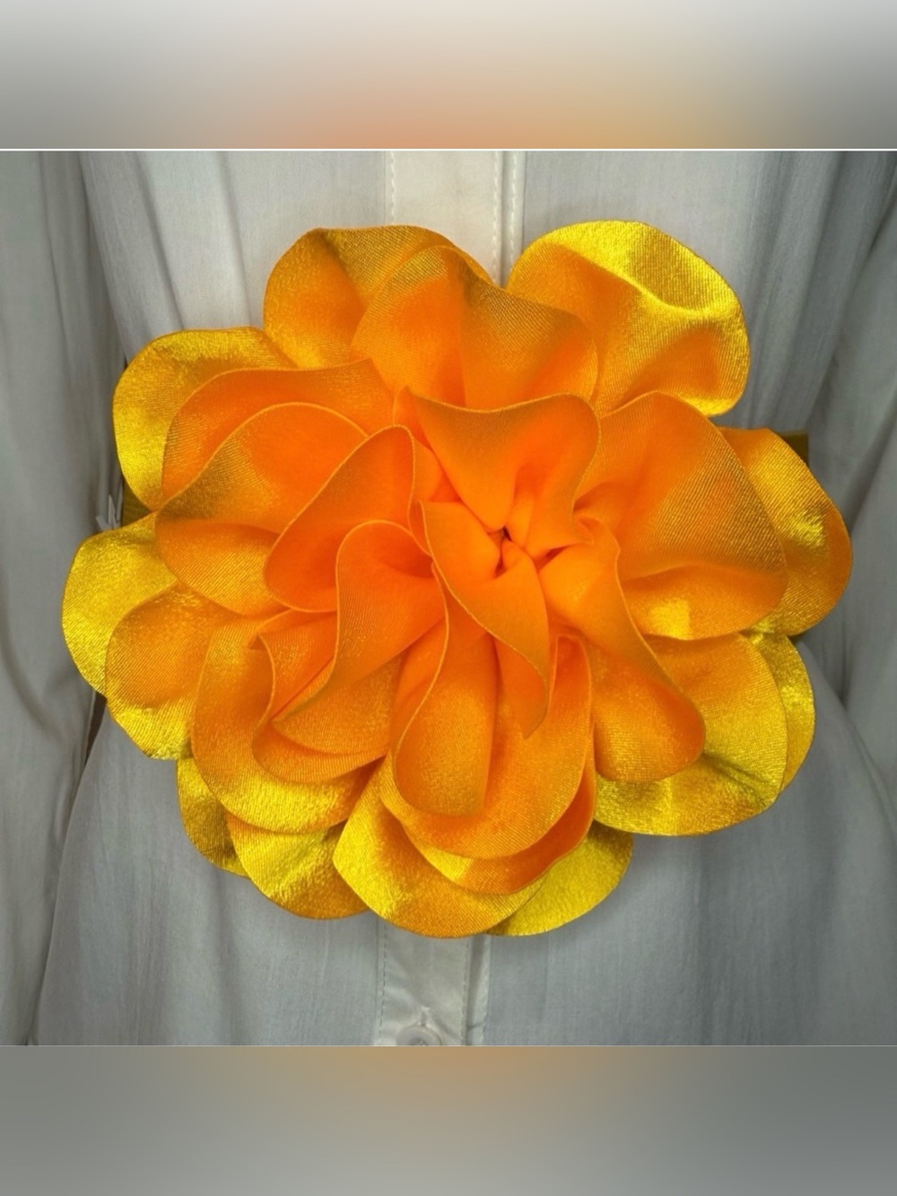 Yellow statement satin flower wide elastic waistband belt
